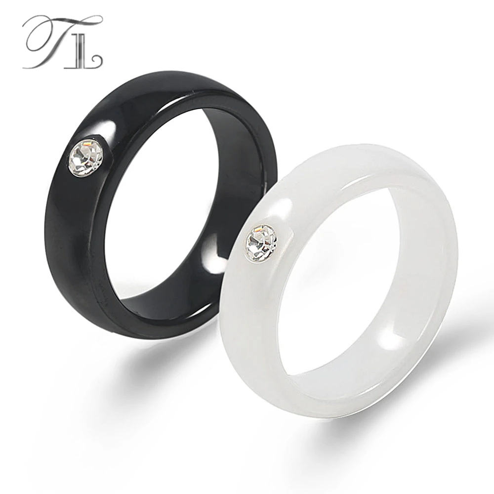 

TL Fashion Ceramic Engagement Ring Simple Design Solid Black&White Ceramic Ring Decorate with Zircon Eye Love Ring For Women Men