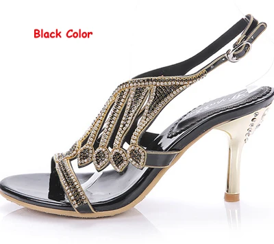 Г. летние пикантные босоножки на высоком каблуке с открытым носком, 3 дюйма черные свадебные модельные туфли со стразами Женская модная свадебная обувь с ремешком на пятке - Цвет: Black 8cm Heels