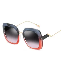 Модные Винтаж леди квадратный синий солнцезащитные очки для женщин 2018 для бренд дизайнерская металлическая рамка Защита от солнца очки