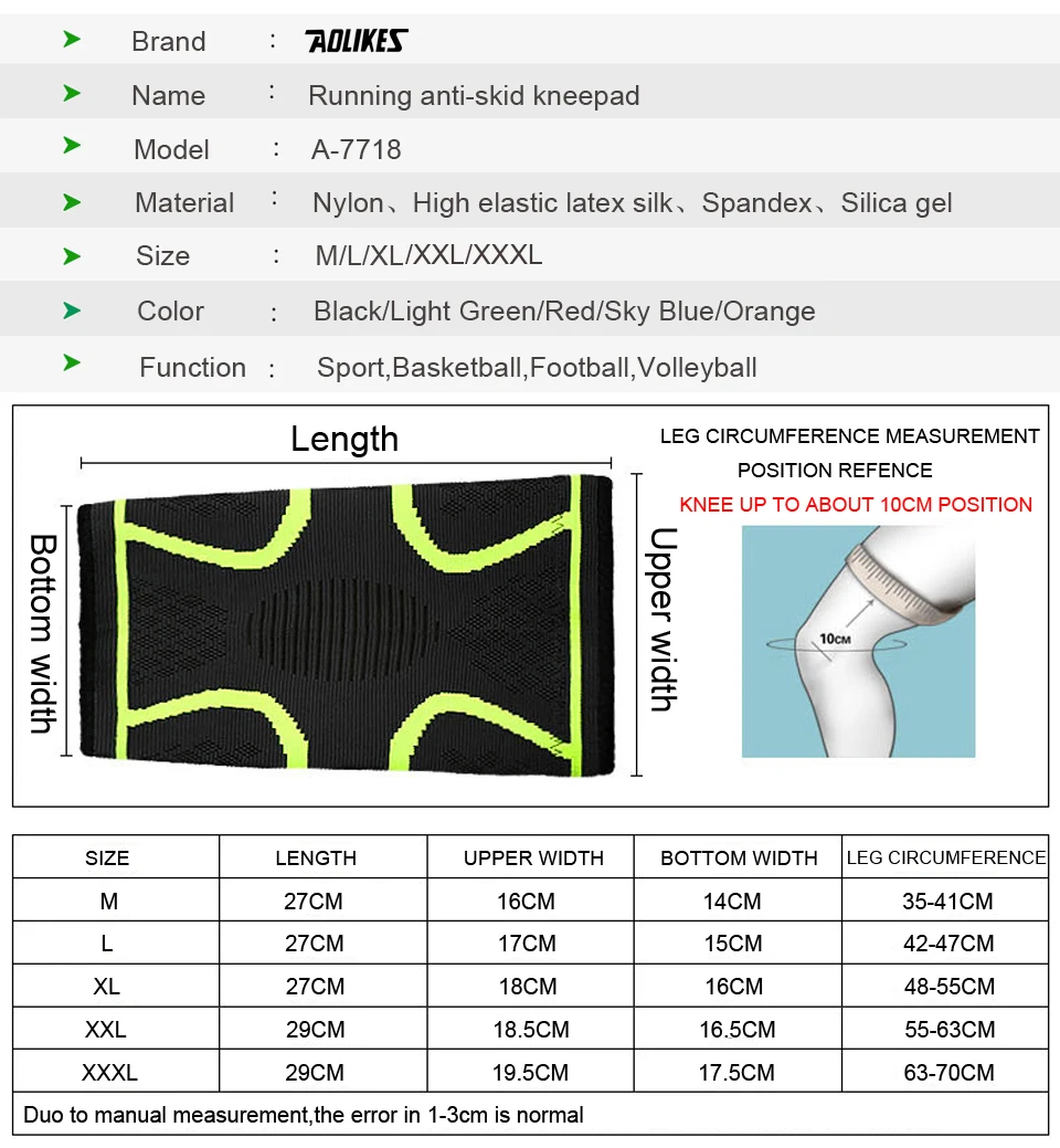 Fitness Running Cycling Knee Support Braces Elastic Nylon Sport Compression Knee Pad Sleeve main specifications