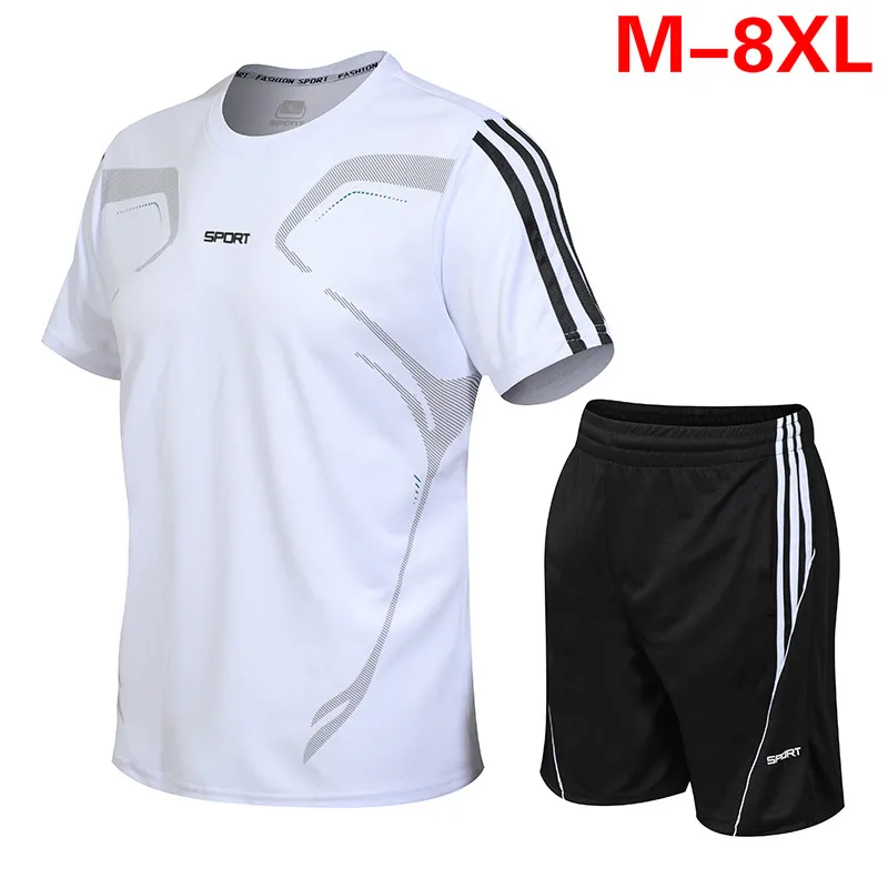 

PLUS size 8XL 7XL 6XL 5XL Men SET Summer Tracksuit Set Short Sleeve T-shirt Sport Suit Tops shorts Male Suits Tracksuits