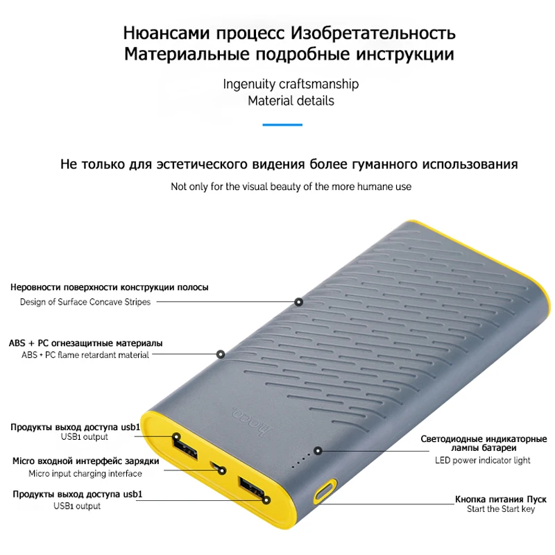 Портативное зарядное устройство HOCO B31 20000 мАч 18650 два USB порта 5 В/2 1 А мобильный