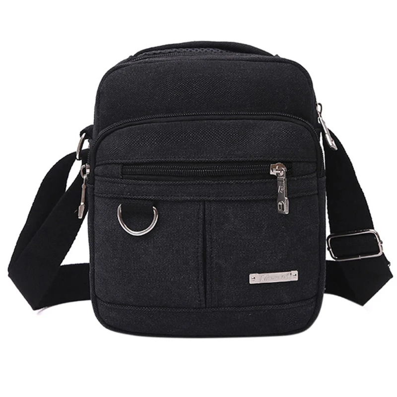 

Solid Color Men Canvas Messenger Shoulder Bag Multi Pockets Crossbody Bags