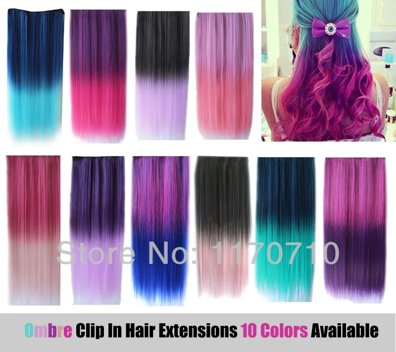 Cheap Synthetic Clip In Ombre Colorful Hair Extensions 22
