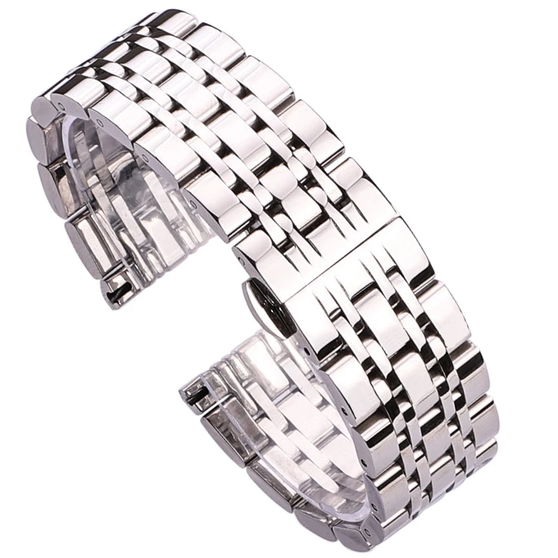 

18mm 20mm 22mm Stainless Steel Watch Band Strap Silver Polished Mens Luxury Replacement Metal Watchband Bracelet Accessories