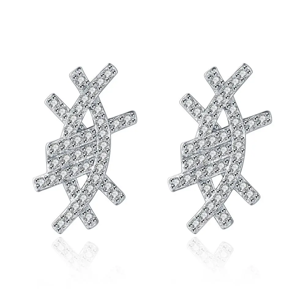 

ROLILASON Fashion Crystal Zircon 925 Sterling Silver Stud Earrings Elegant Mother's Day Gift Lady Exclusive se43A