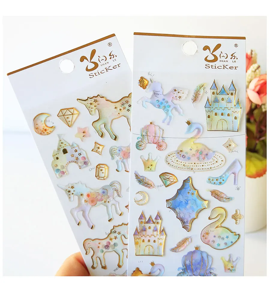 3D Pegasus Unicorn Castle Label Stickers Craft Cute Kawaii Stickers Scrapbooking DIY Diary Album Stick Label Stationery