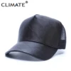 Great buy CLIMATE Men PU Trucker Cap Cool Black Mesh Caps Summer Fishing Hunting Adult Caps PU Adjustable Trucker Baseball Cap Hat for Men 32982527060
