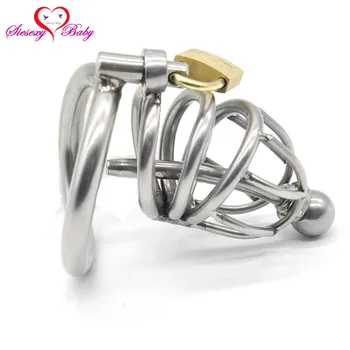 

A225-2 Cock Lock Stainless Steel Penis Cage 60mm Hollow Penis Plug Male Chastity Device 55mm 2 Ring Body Cock Cage Belt Sex Toys