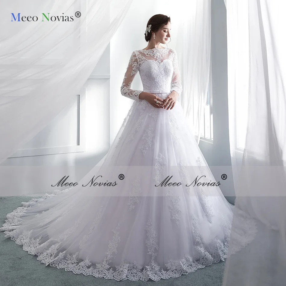 Свадебные платья принцессы Meeo Novias винтажные со шнуровкой и длинным рукавом для