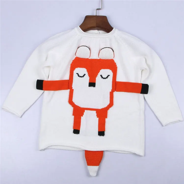 

INS new Europe Children's cartoon fox pattern sweater boy girl long sleeve clothes baby cotton knitting cute top 4 colors