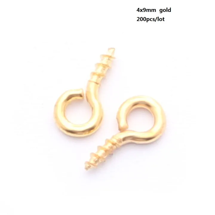 200pcs 4x9mm Mini Eye Screw Hooks Clasps Eye Pin Round Head Ring Self-tapping Thread Hook Pendant DIY Jewelry Making Accessories - Цвет: D