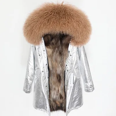 OFTBUY, зимняя женская куртка, большое натуральное меховое пальто, парка, монгольский овечий мех, воротник, Лисий мех, подкладка, камуфляж, длинное пальто, мода