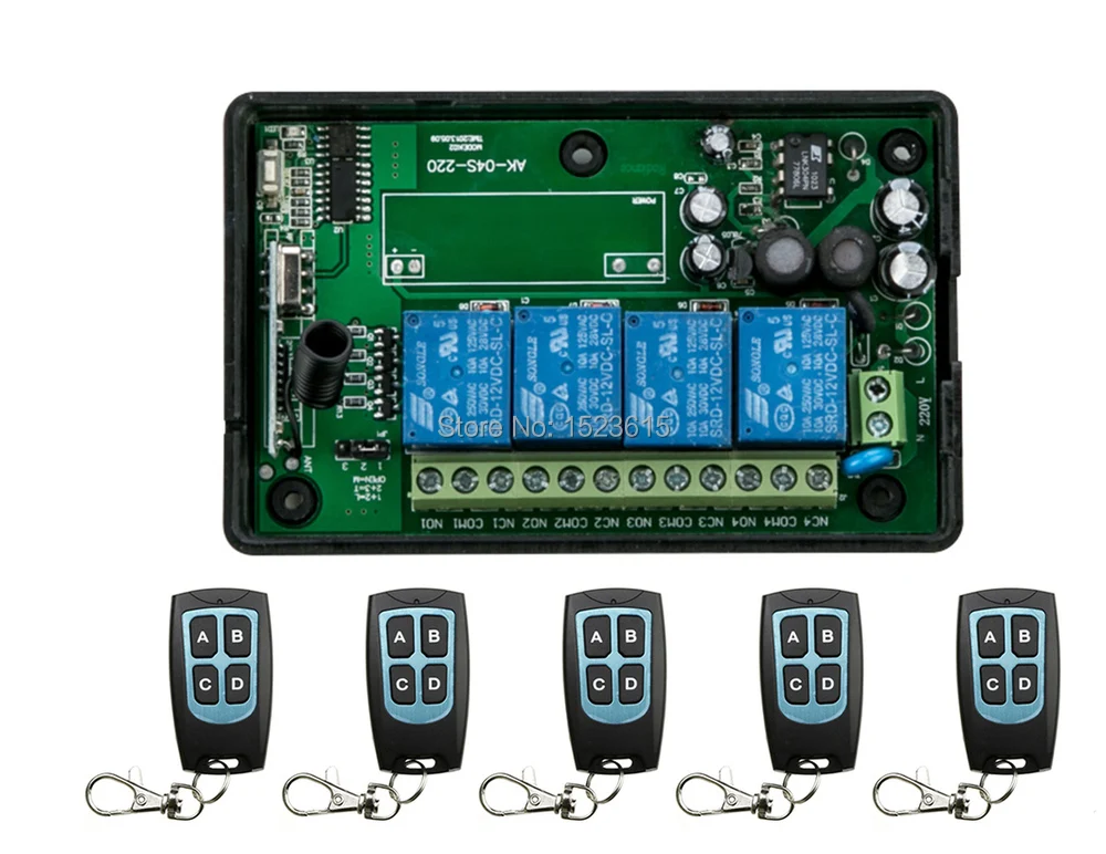 

AC80-260V 4CH RF Wireless Remote Control System / Motor and electric door 220V Learning code receiver