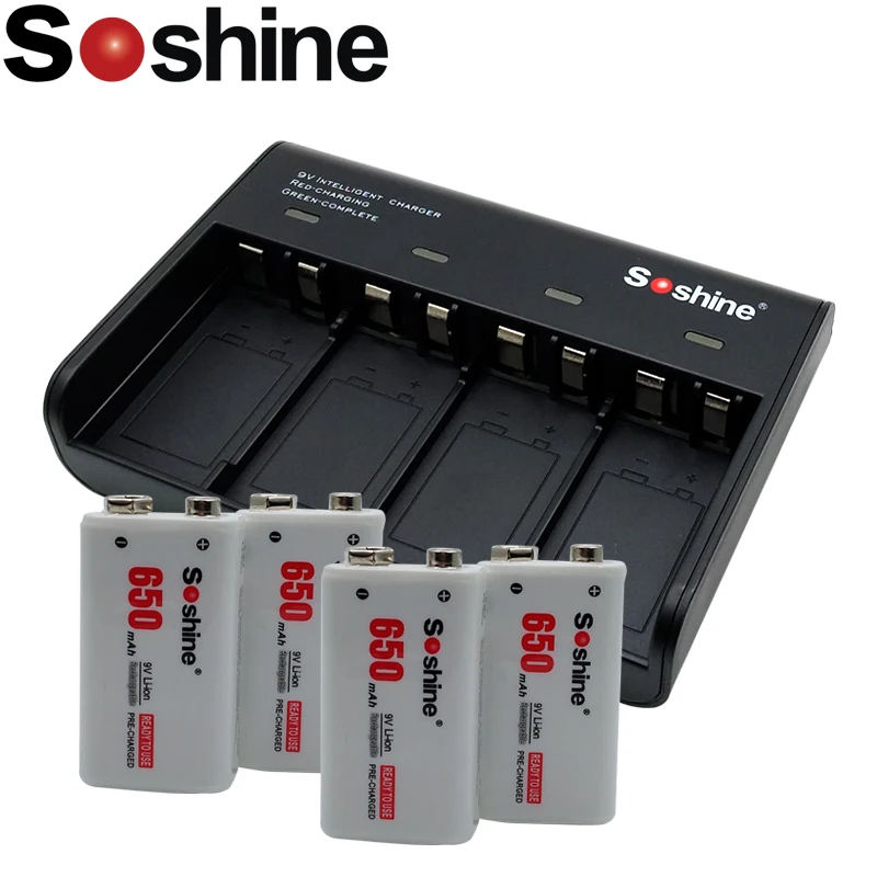 Новинка зарядное устройство Soshine 9 В с 4 слотами батарея 650 мАч литий ионная