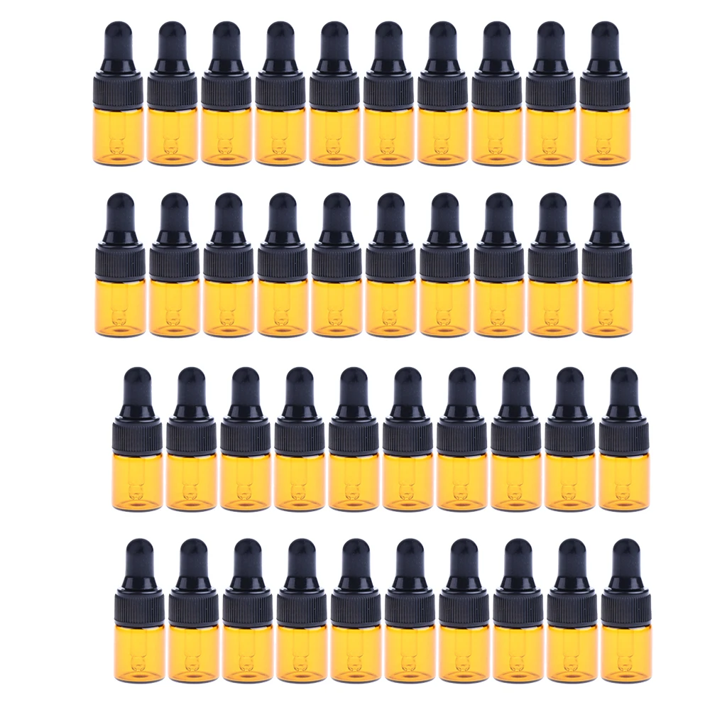 40pcs High Quality Mini Refill Glass Empty Dropper Bottles Vials Containers For Essential Oils Perfume 1ML 2ML