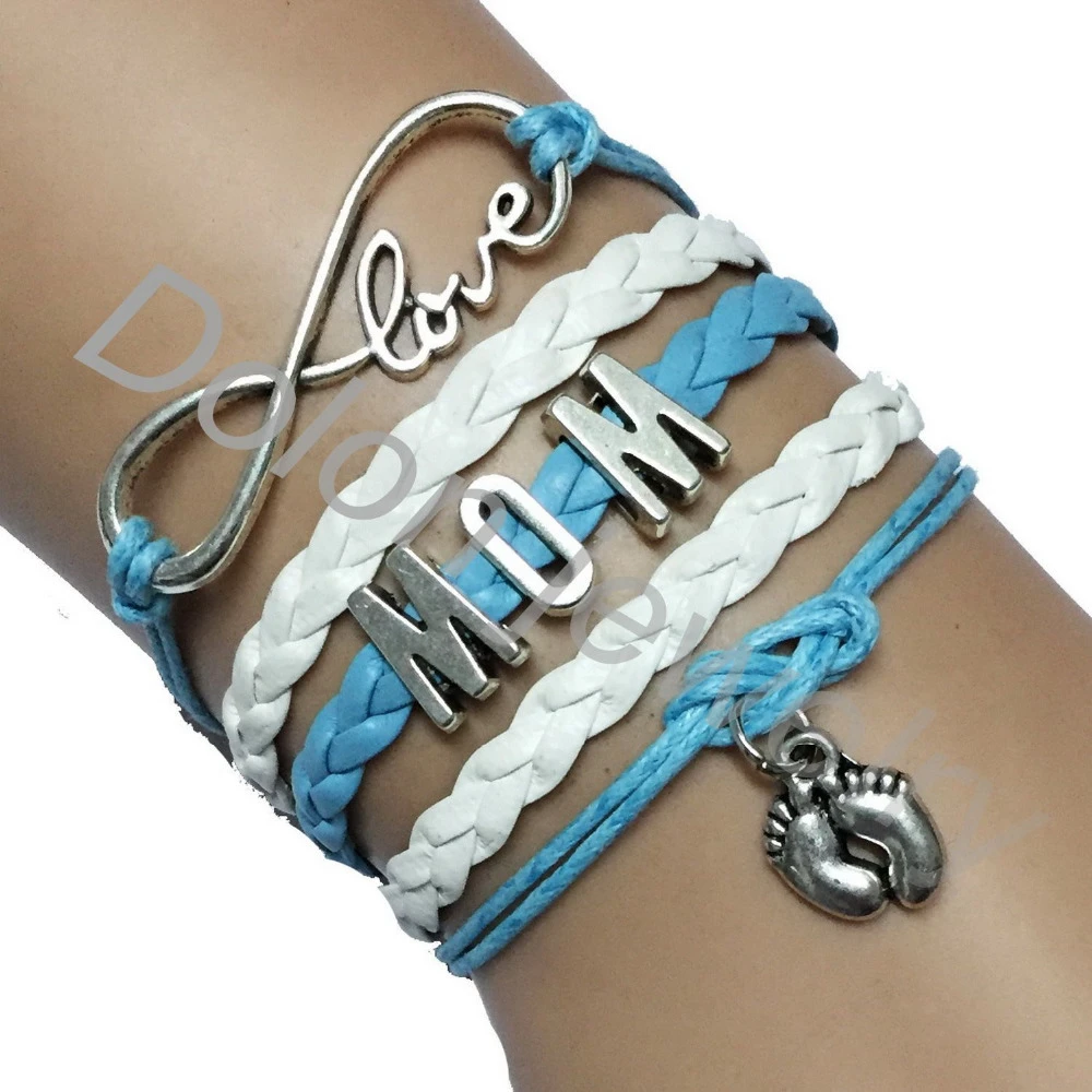 Bracelet Personnalise Infinity Love Pour Maman Breloque Avec Pieds De Bebe Fait A La Main Cadeau Pour La Famille Aliexpress