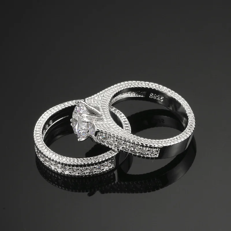 silver color luxury 2 rounds bijoux fashion wedding ring set cubic zirconia jewelry for women as chirstmas gift zyr606 in rings from jewelry accessories - Cubic Zirconia Wedding Ring Sets silver color luxury 2 rounds bijoux fashion wedding ring set cubic zirconia jewelry for women as chirstmas gift zyr606 in rings from jewelry accessories - Cubic Zirconia Wedding Ring Sets