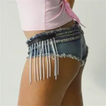 Corto feminino sexy triángulo de color Sólido Flash cadena de Borlas Resort de Playa pantalones cortos de mezclilla mujeres pantalones cortos mujer pantalones vaqueros cortos