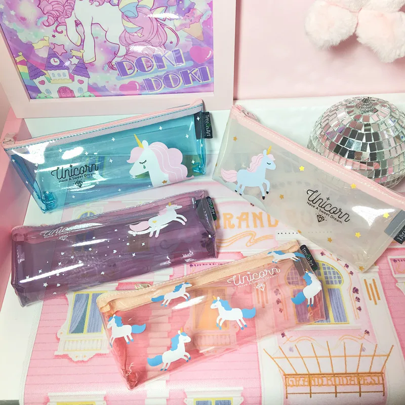 

1pcs/sell Kawaii Pencil Case Cartoon cute Pink Unicorn pattern School office Supplies Stationery student Halloween Gift