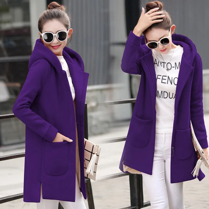 

Autumn Winter Women's Fleece Jacket Coats Female Long Hooded Coats Outerwear Warm Thick Female Red Slim Fit Hoodies Jackets