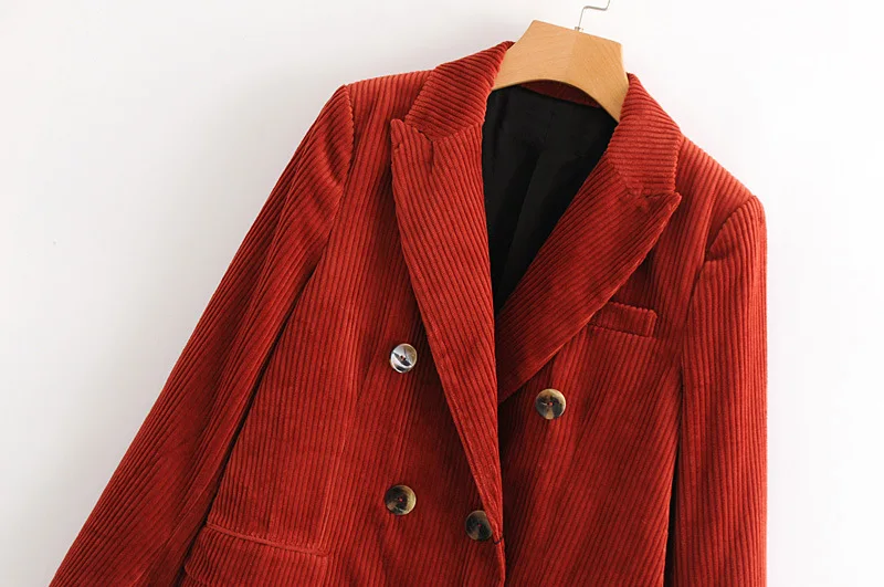 Corduroy Double-breasted Jacket Top Autumn and Spring European Women