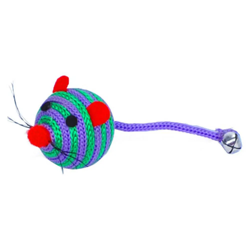 Милая полосатая нейлоновая веревка круглый шар мышь длинный хвост Колокольчик для домашних животных кошка Укус игрушка товары для кошек
