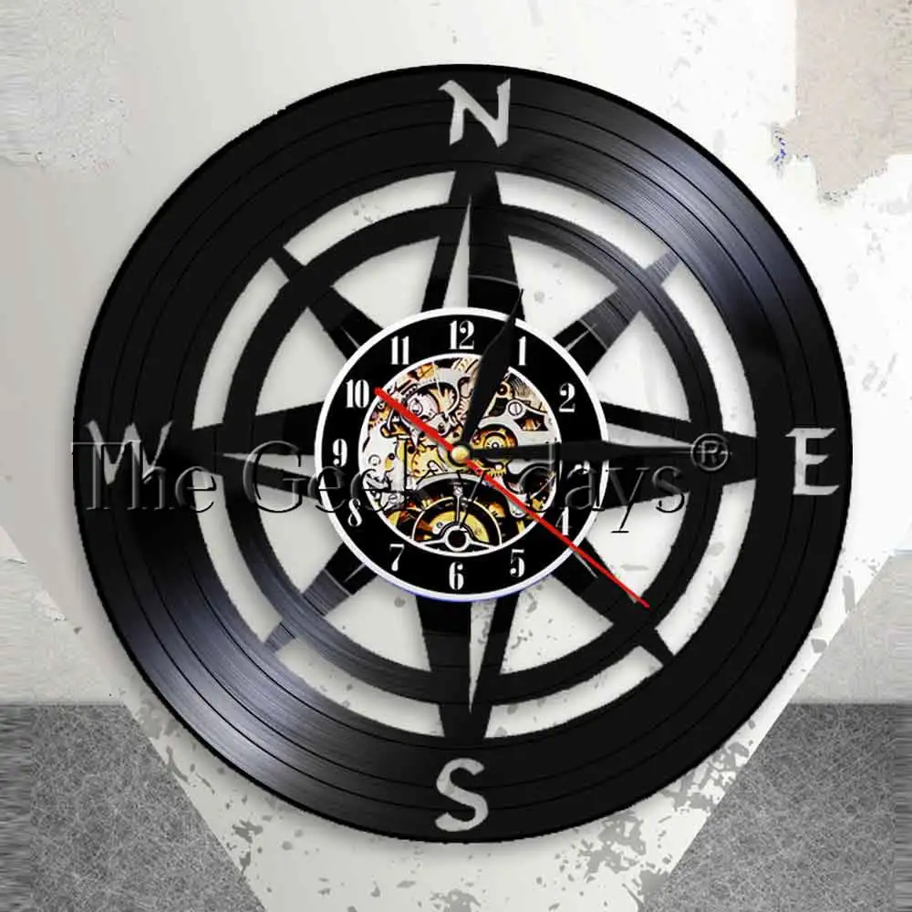 

Windrose Compass Wall Art Modern Design Wall Clock Navy Home Decor Vinyl Record Wall Clock Nautical Compass Clock Wall Watch