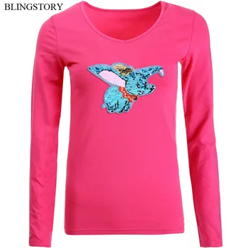 

BLINGSTORY White T Shirt Big Size T Shirt Autumn Casual Tops Plus Size Women Tshirt Harajuku Tee V-neck Sequin Cotton T-shirts