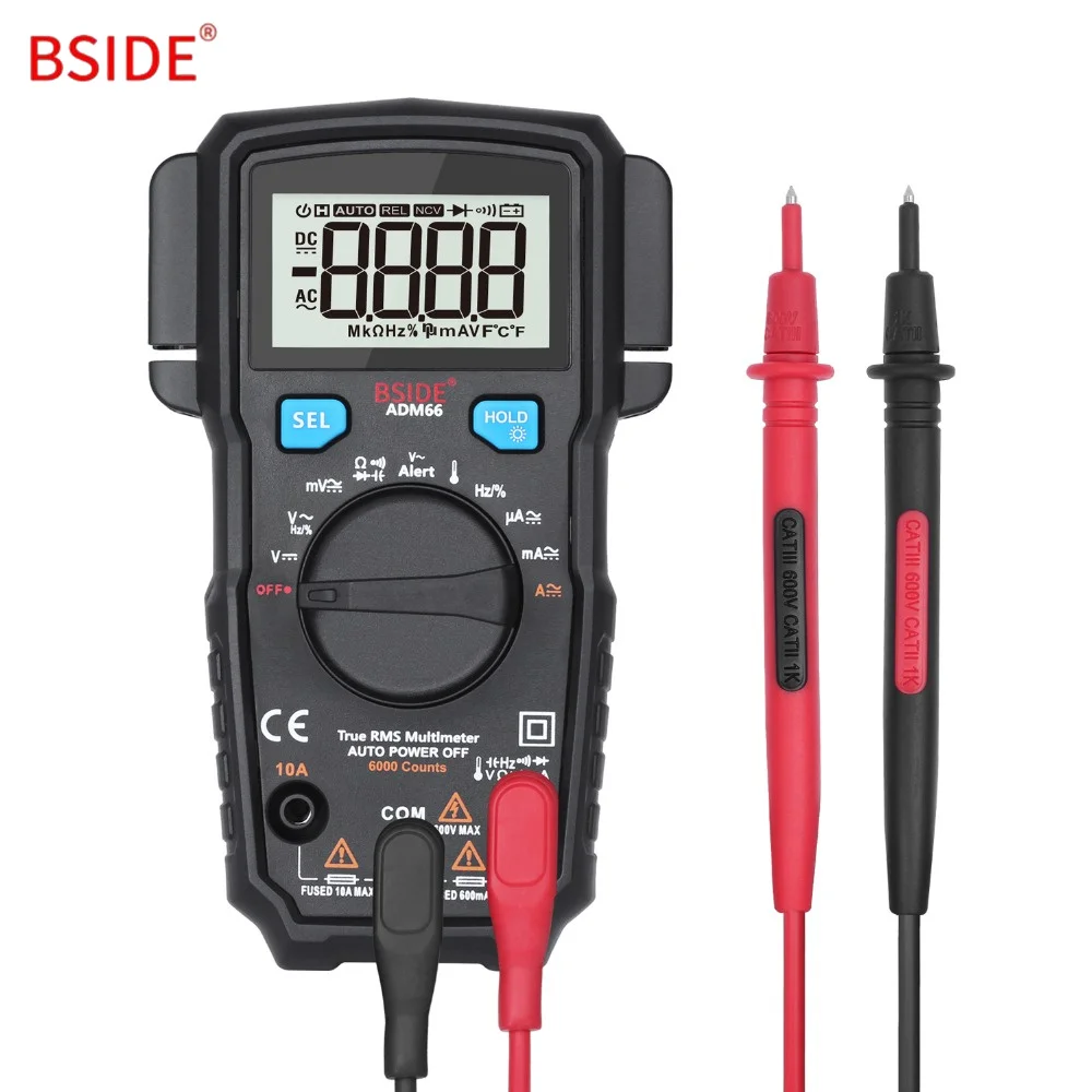 

BSIDE ADM66 True RMS Digital Multimeter Auto Range TRMS Mini 6000 DMM Dual Slot Capacitance ohm Hz Temp NCV Diode Pocket Tester