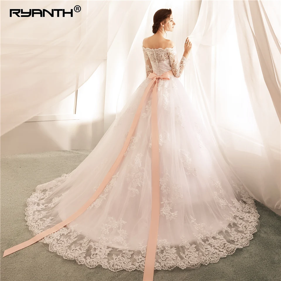 Ryanth Robe De Mariage Свадебные и Бальные платья с кружевами Vestidos de Novia пикантная обувь класса люкс с длинным рукавом невеста, свадебное платье Trouwjurk