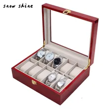 snowshine 3001 10 Slot Cherry Wood Watch Display Case Glass Top Jewelry Storage Box Gifts