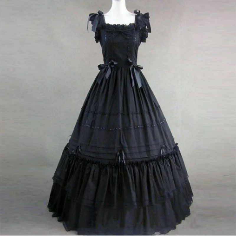 

High Quality 2018 Black Cotton Gothic Victorian Party Dress 18th Century Marie Antoinette Princess Ball Gowns For Women