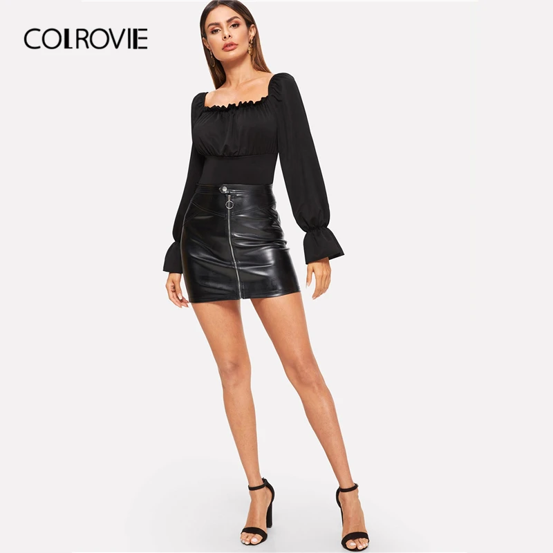 Женский винтажный боди COLROVIE Черный с квадратным вырезом и люверсами на шнурках