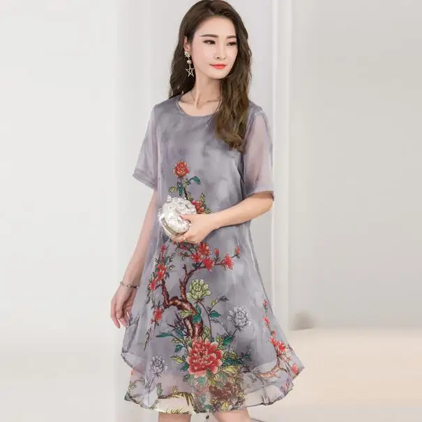 

2019 Women Summer dress Floral Print Chiffon Dress Retro O-neck Short Sleeve Dresses Long plus size Vestidos WF314