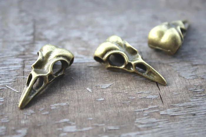

5pcs of Antique Bronze tone Bird Skull Head charms pendants, Zodiac Charm 10x15x32mm