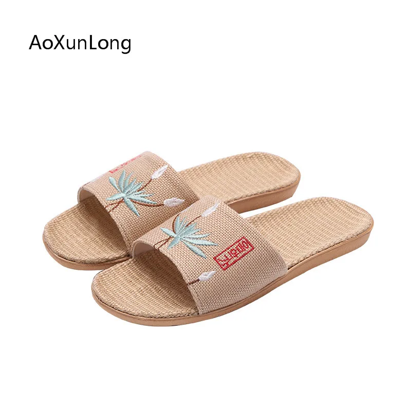 

Slippers Women Linen Shoes Summer Home Non-slip Slippers Female Outside Beach Slippers Ladies Slides Sandals Girls Flat Shoes