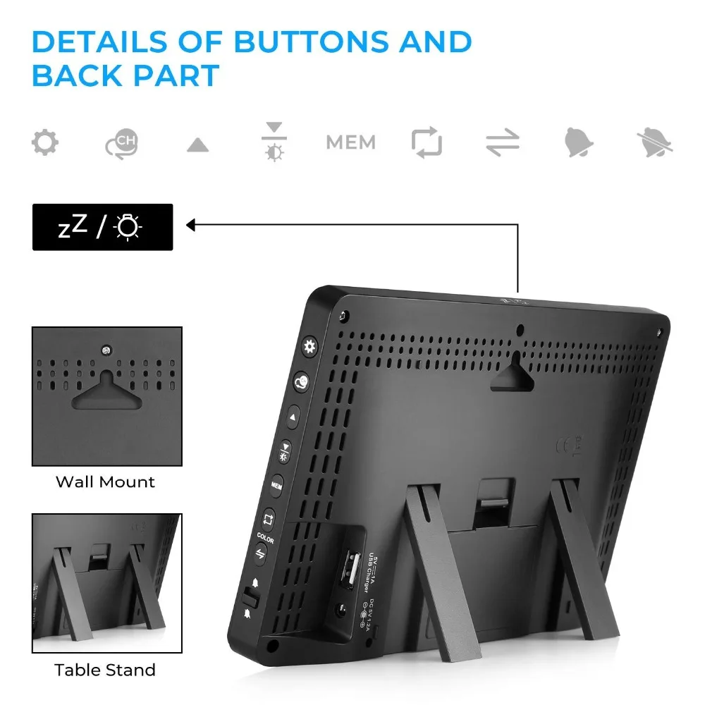 Goede 2 Outdoor Sensor 8 Kleuren Scherm Wireless Weerstation Temperatuur Vochtigheid Weersverwachting RCC Snooze Wekker