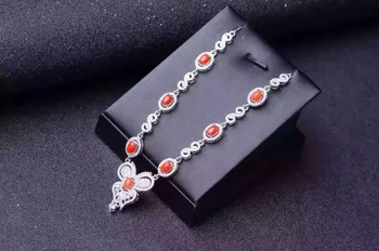 

Natural Red Coral Necklace Natural Gemstone Pendant Necklace for Girls Ladies Elegant butterfly Luxury engagement fine Jewelry