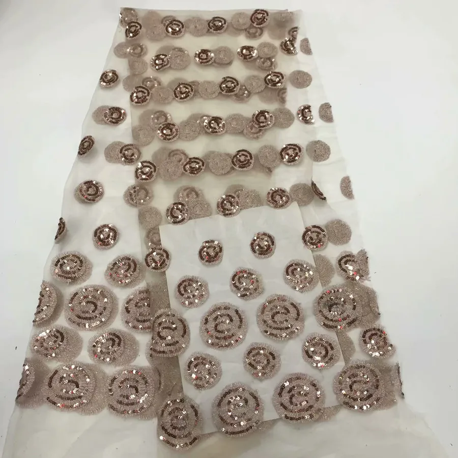 

2019 high quality French Nigerian sequins net lace,African tulle mesh sequence lace fabric for party dress 5yards/lot RL050402