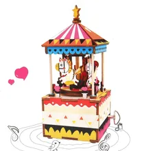 

DIY 3D Wooden Puzzle One-way Music Box Carousel Clockwork Kids Children Toys Christmas Gift Home Craft Decoration