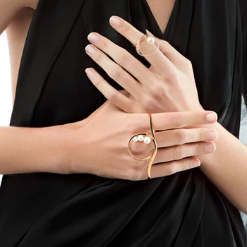 

gNpearl Statement Palm Bracelet Freshwater natural Pearl Elegance Bangles jewelry for women trendy Party Gift