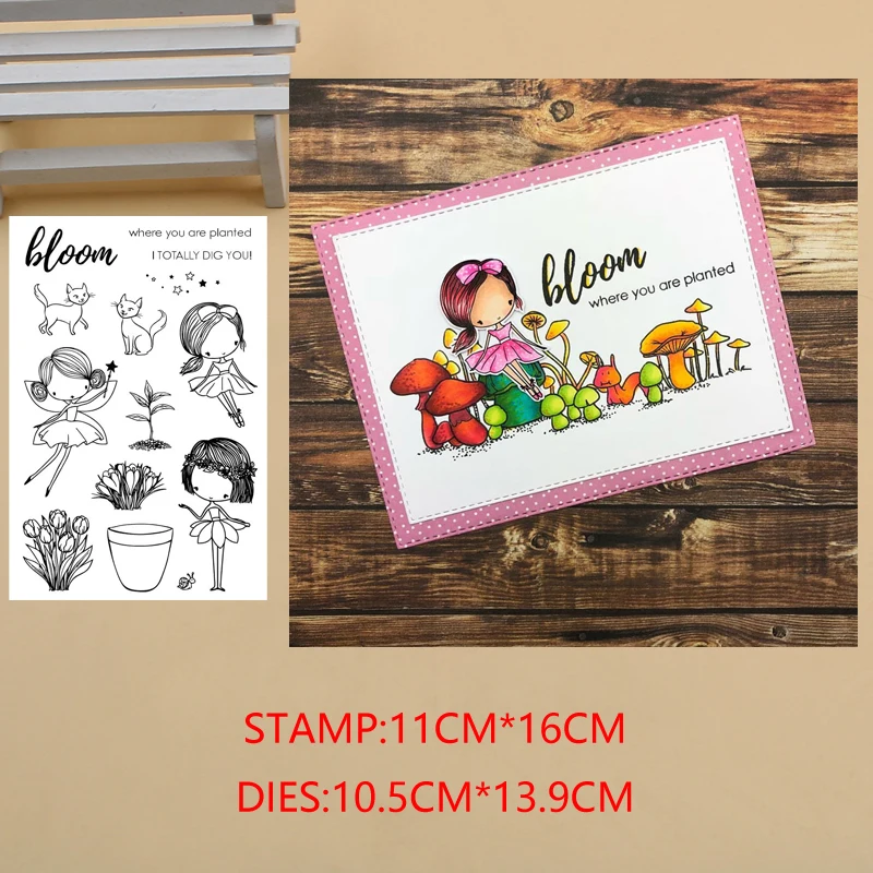 

Fairy 11*16 Clear Stamp and Metal Cutting Dies for DIY Die Scrapbooking photo album Card Making Decoration Supplies