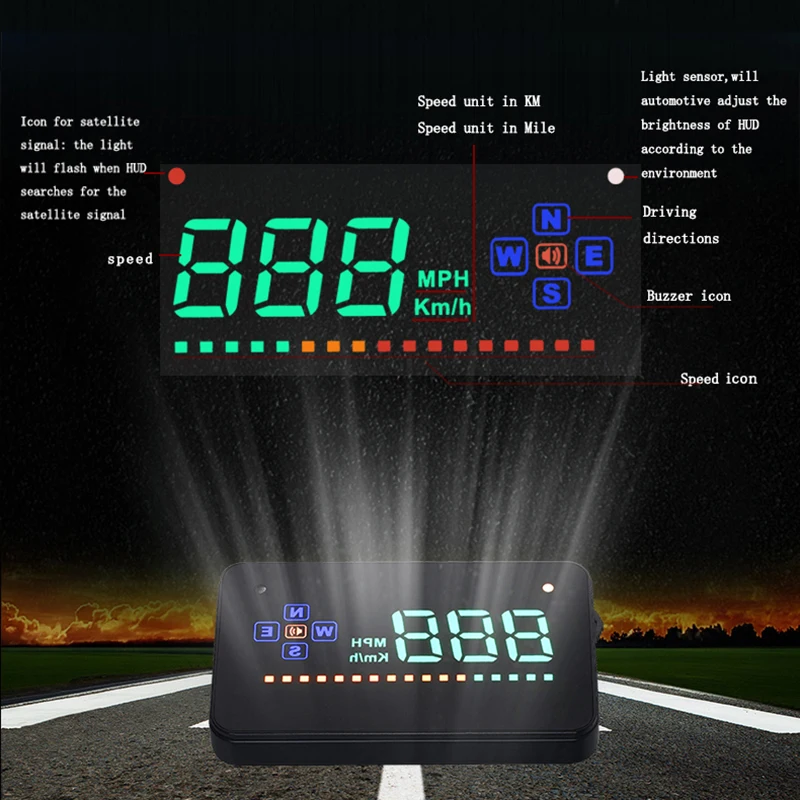 Универсальный Автомобильный GPS Скорость ometer A2 головой вверх Дисплей лобовое стекло цифровой Скорость проектор через Скорость сигнализации для всех транспортных средств