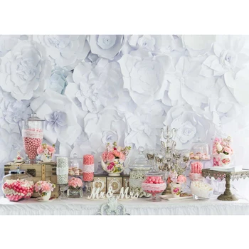 デジタルプリント 3D 紙の花バックドロップ結婚式の写真ピンクバラデザートテーブルパーティーフォトブースの背景