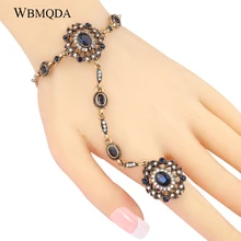 Модная обувь в богемном стиле, с голубым камнем браслет звено палец кольцо наборы для ухода за кожей Античное золото с украшением в виде кристаллов Турецкая ювелирные изделия Для женщин аксессуары