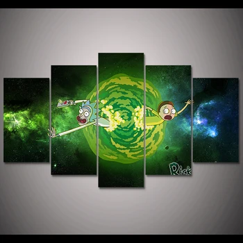 

Wall Art Prints Poster For Living Room Painting Home Decorative Modular Picture 5 Panel Rick And Morty HD Canvas Oil Framework