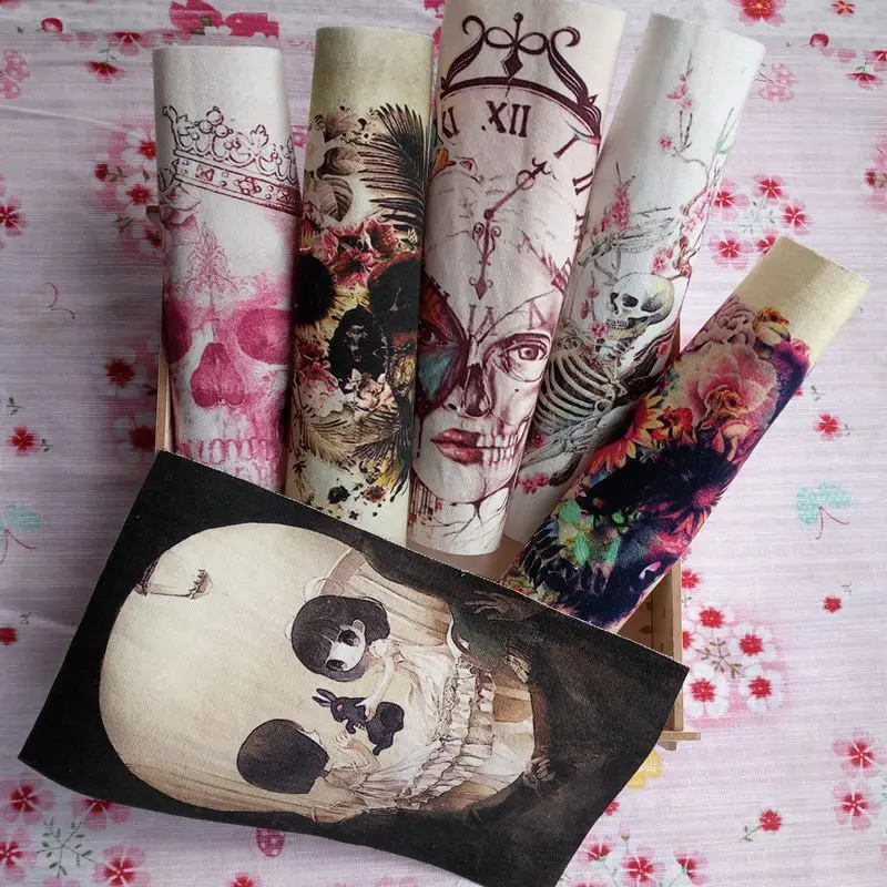 

1 piece flower skull digital printing patchwork hand dyed cloth 12*20CM cotton hand DIY fabric girl lady skull