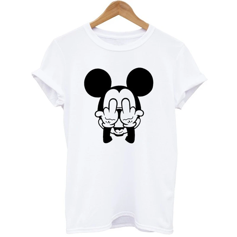 

korean style Tumblr Funny Cartoon print Mickey T Shirt Women fashion Casual Vogue Tee Shirt Femme Kawaii white cotton SUMMER TOP