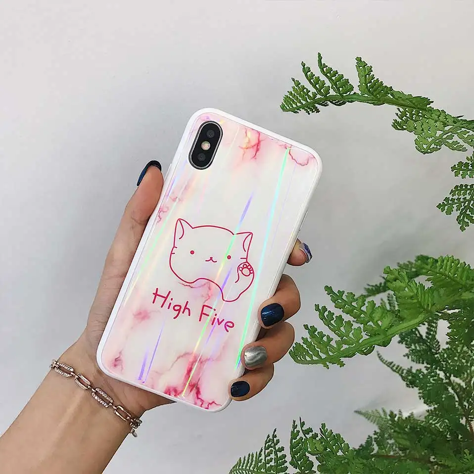 Cute paw Phone Case For iPhone 6 6S 7 8 Plus X Glass Back Cover Cat Coque Cases |